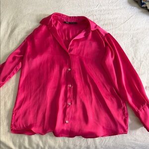 Zara Fuchsia Button-Down Silk Shirt